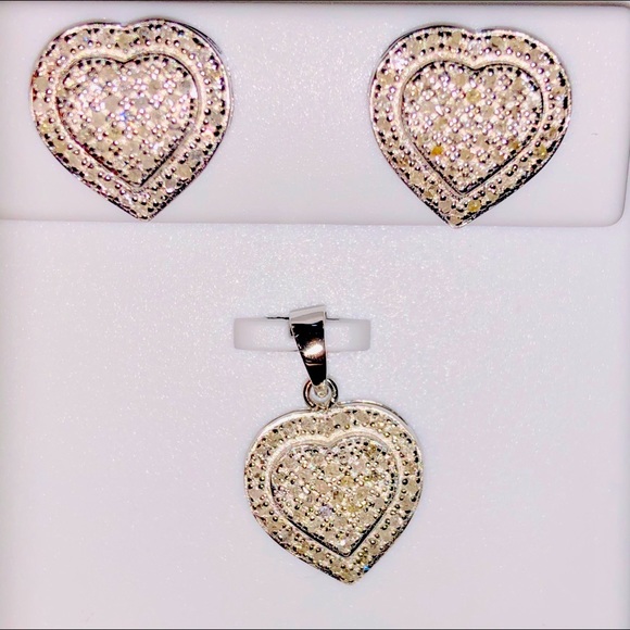 .40ct REAL diamond heart pendant earring set SALE! - Picture 1 of 5
